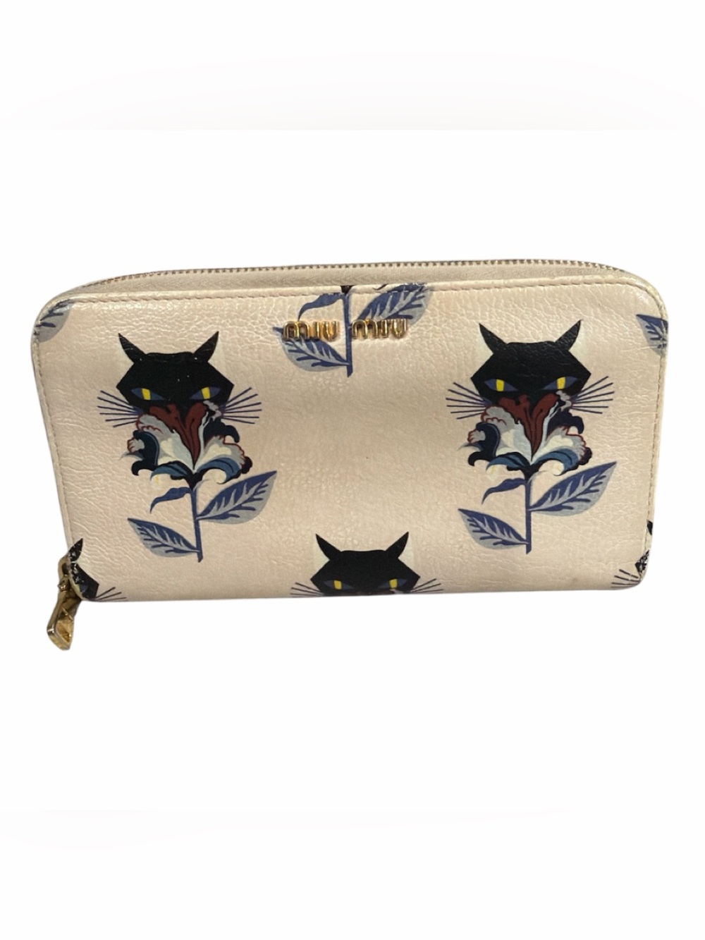 Miu Miu Cat & Flower Print Zip-Around Long Wallet